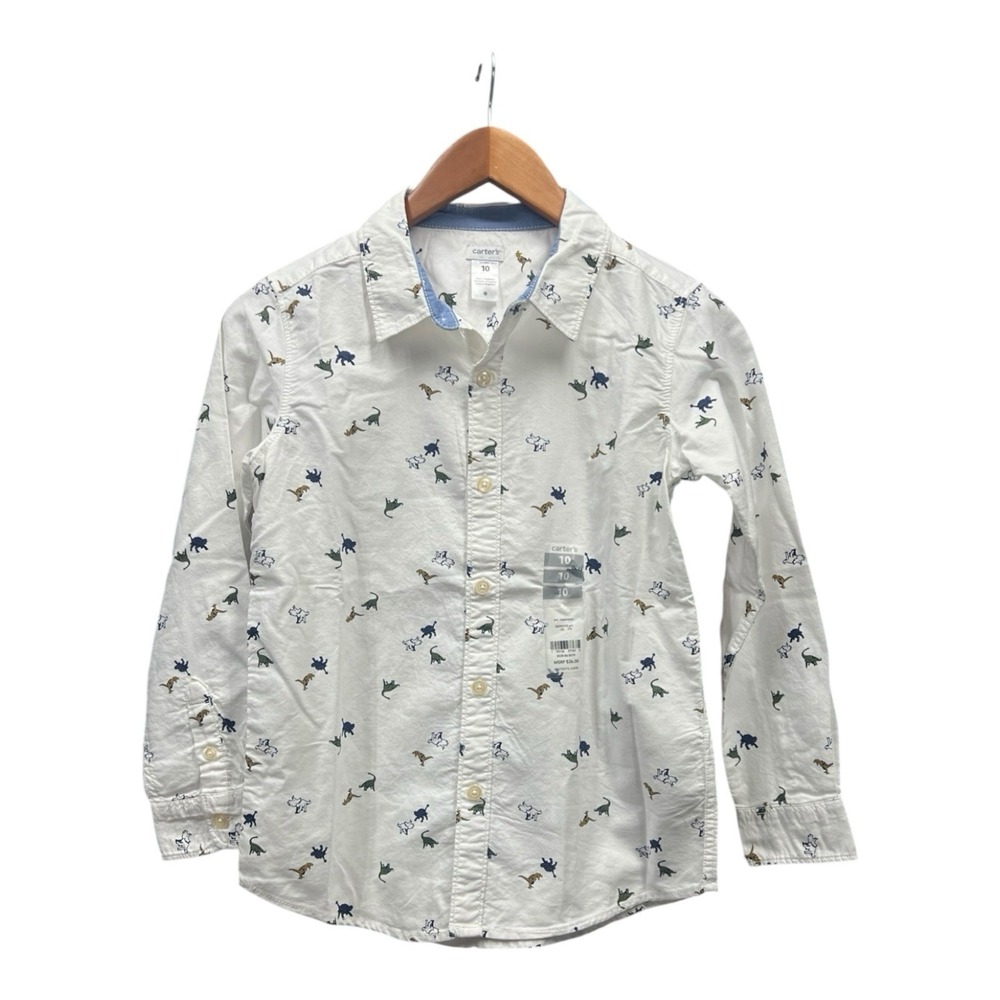 Carter's Dinosaur Oxford Boys‎ Shirt Top Button Down Size 10